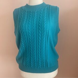 Vintage Teal Cable Knit Sweater Vest Size Large